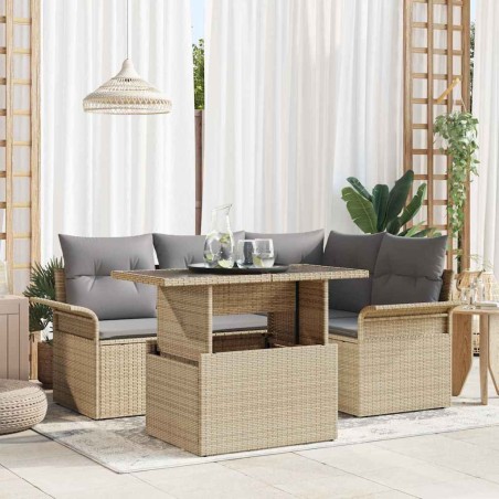 vidaXL Set di Divani da Giardino 5 Pezzi con Cuscini Beige Rattan Poly