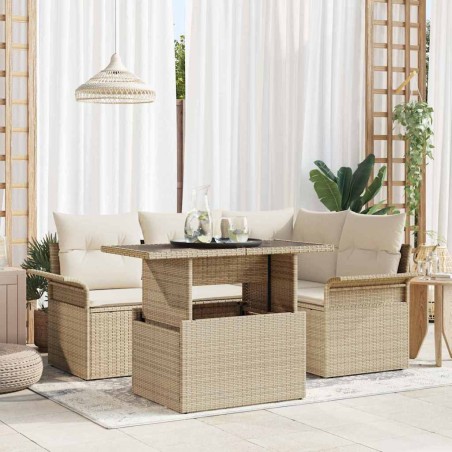 vidaXL Set Divano da Giardino con Cuscini 5 Pezzi Beige Rattan Polietilene