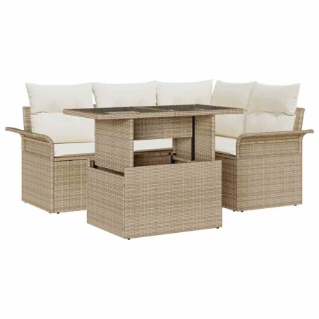 vidaXL Set Divano da Giardino con Cuscini 5 Pezzi Beige Rattan Polietilene