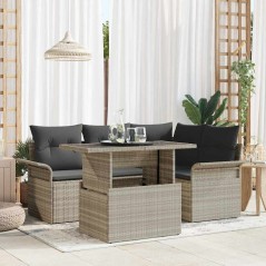 vidaXL Set divani giardino 5 pezzi con cuscini grigio chiaro in polirattan
