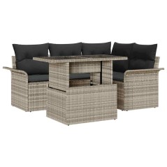 vidaXL Set divani giardino 5 pezzi con cuscini grigio chiaro in polirattan