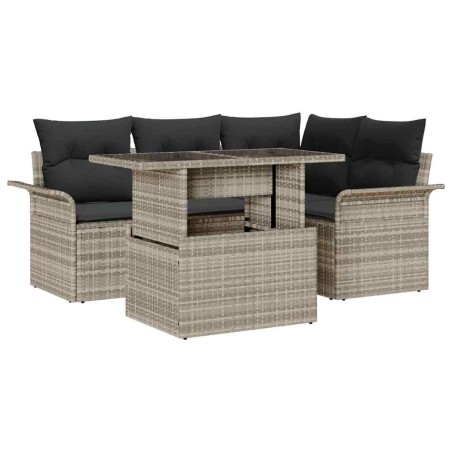 vidaXL Set divani giardino 5 pezzi con cuscini grigio chiaro in polirattan