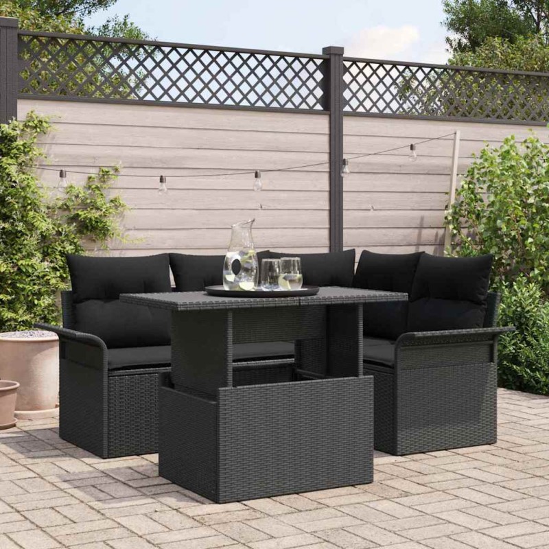 vidaXL Set di Divani da Giardino da 5 Pezzi con Cuscini Nero Rattan Polietilene vidaXL Set di Divani da Giardino da 5 Pezzi con Cuscini Nero Rattan Polietilene