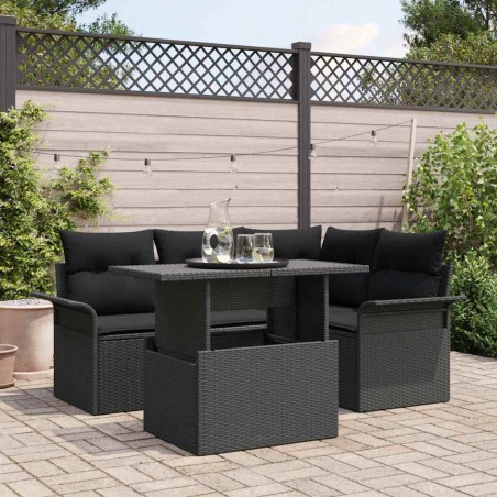 vidaXL Set di Divani da Giardino da 5 Pezzi con Cuscini Nero Rattan Polietilene