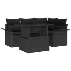 vidaXL Set di Divani da Giardino da 5 Pezzi con Cuscini Nero Rattan Polietilene