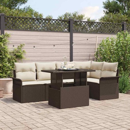 vidaXL Set di Divani da Giardino in 6 Pezzi con Cuscini Marroni in Rattan Sintetico