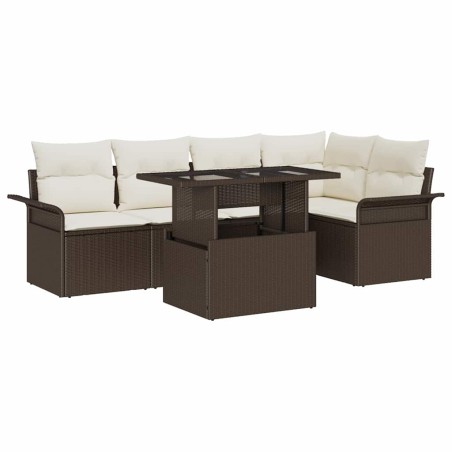vidaXL Set di Divani da Giardino in 6 Pezzi con Cuscini Marroni in Rattan Sintetico