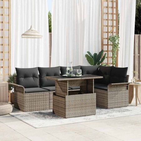vidaXL Set di divani da giardino 6 pezzi con cuscini grigi in polirattan