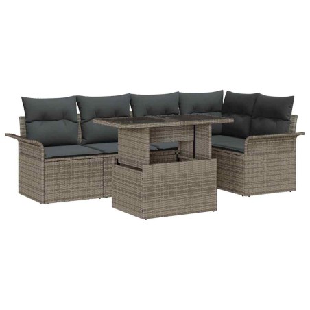 vidaXL Set di divani da giardino 6 pezzi con cuscini grigi in polirattan