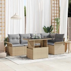 vidaXL Set di divani da giardino a 6 pezzi con cuscini beige in polirattan