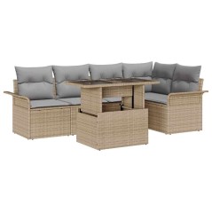 vidaXL Set di divani da giardino a 6 pezzi con cuscini beige in polirattan