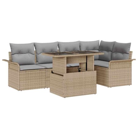 vidaXL Set di divani da giardino a 6 pezzi con cuscini beige in polirattan