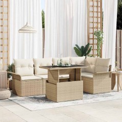 vidaXL Set Divano da Giardino 6 Pezzi con Cuscini Beige in Rattan Sintetico