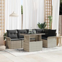 vidaXL Set di divani da giardino da 6 pezzi con cuscini grigio chiaro in polyrattan