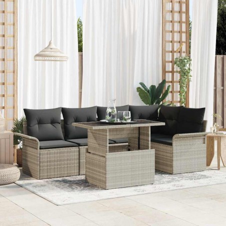 vidaXL Set di divani da giardino da 6 pezzi con cuscini grigio chiaro in polyrattan