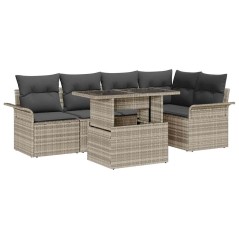 vidaXL Set di divani da giardino da 6 pezzi con cuscini grigio chiaro in polyrattan