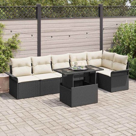 vidaXL Set Divani Giardino a 7 Pezzi con Cuscini Neri in Rattan Polietilene