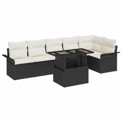 vidaXL Set Divani Giardino a 7 Pezzi con Cuscini Neri in Rattan Polietilene