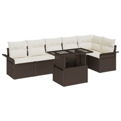 vidaXL Set Divano da Giardino a 7 Pezzi con Cuscini Marrone Polyrattan