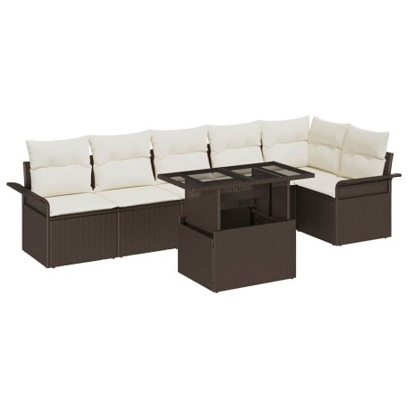 vidaXL Set Divano da Giardino a 7 Pezzi con Cuscini Marrone Polyrattan