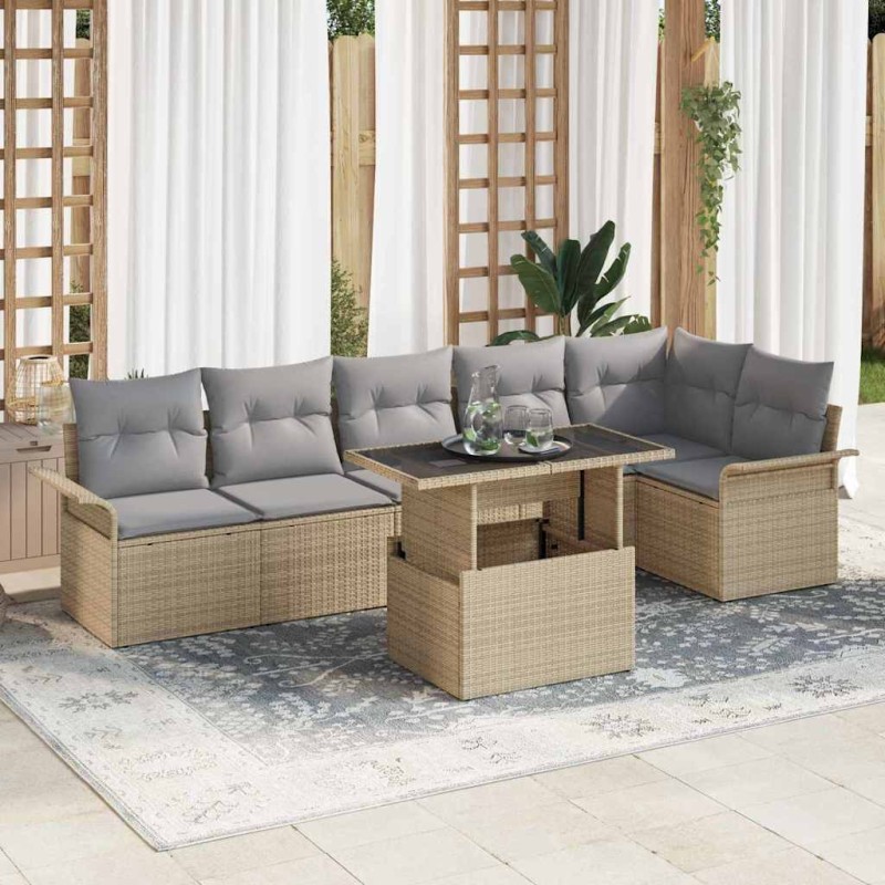 vidaXL Set di Divani da Giardino composto da 7 pezzi con cuscini Beige in Rattan Poli