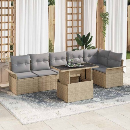 vidaXL Set di Divani da Giardino composto da 7 pezzi con cuscini Beige in Rattan Poli