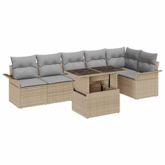 vidaXL Set di Divani da Giardino composto da 7 pezzi con cuscini Beige in Rattan Poli