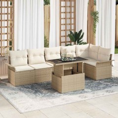 vidaXL Set di divani da giardino a 7 pezzi con cuscini beige in rattan poli