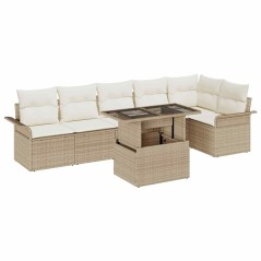 vidaXL Set di divani da giardino a 7 pezzi con cuscini beige in rattan poli