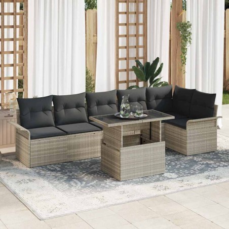 vidaXL Set di Divani da Giardino a 7 Pezzi con Cuscini Rattan Polimerico Grigio Chiaro