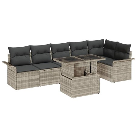 vidaXL Set di Divani da Giardino a 7 Pezzi con Cuscini Rattan Polimerico Grigio Chiaro