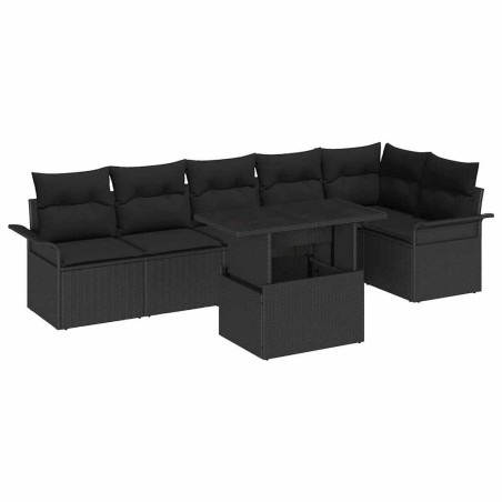 vidaXL Set di Divani da Giardino da 7 Pezzi con Cuscini Neri in Polyrattan
