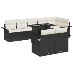 vidaXL Set di Divani da Giardino 9 Pezzi con Cuscini Neri in Rattan