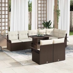 vidaXL Set di divani da giardino 9 pezzi con cuscini marroni in rattan sintetico