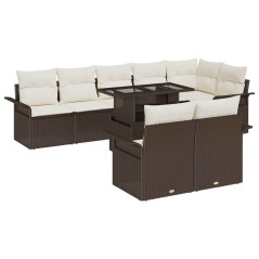 vidaXL Set di divani da giardino 9 pezzi con cuscini marroni in rattan sintetico