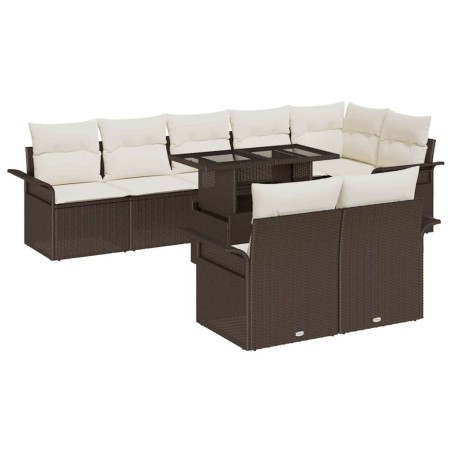 vidaXL Set di divani da giardino 9 pezzi con cuscini marroni in rattan sintetico