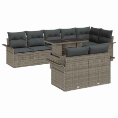 vidaXL Set Giardino 9 Pezzi con Cuscini Grigi in Rattan