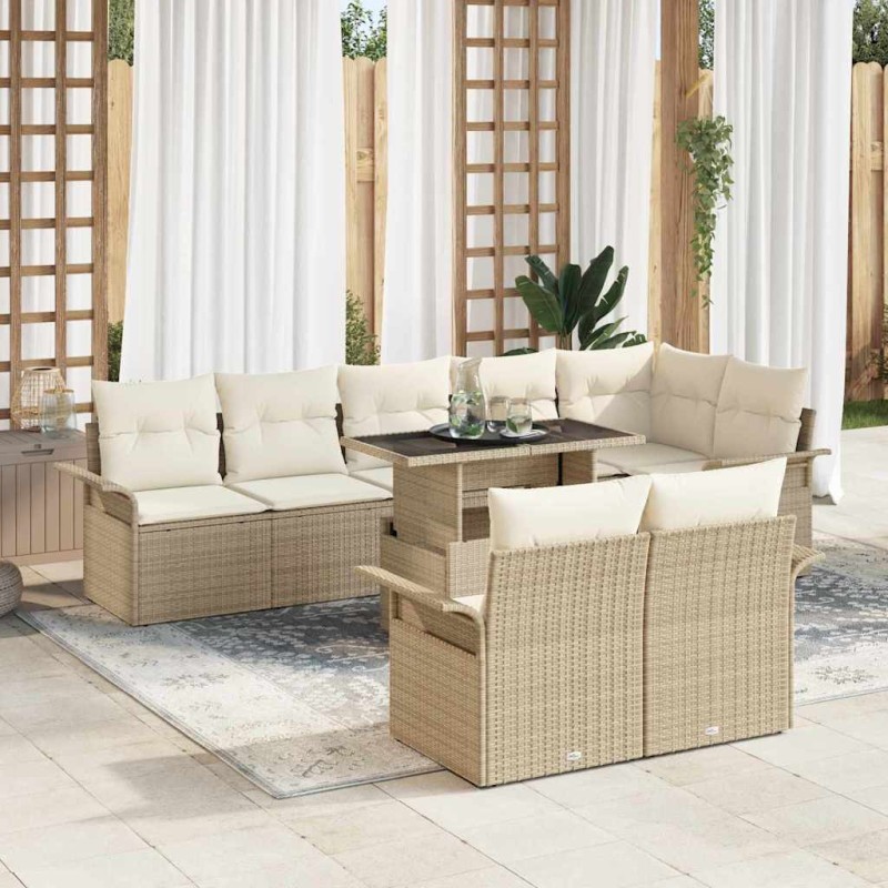 vidaXL Set di divani da giardino 9 pezzi con cuscini beige in rattan sintetico