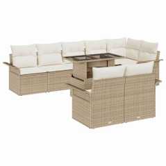 vidaXL Set di divani da giardino 9 pezzi con cuscini beige in rattan sintetico