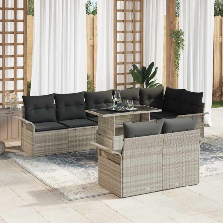 vidaXL Set di divano da giardino con 9 pezzi e cuscini, grigio chiaro in rattan