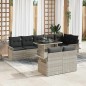 vidaXL Set di divano da giardino con 9 pezzi e cuscini, grigio chiaro in rattan