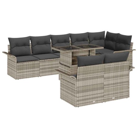 vidaXL Set di divano da giardino con 9 pezzi e cuscini, grigio chiaro in rattan