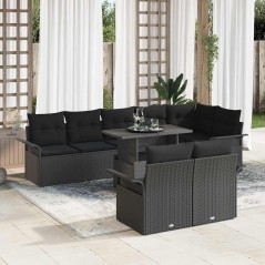 vidaXL Set di divani da giardino da 9 pezzi con cuscini in rattan sintetico nero