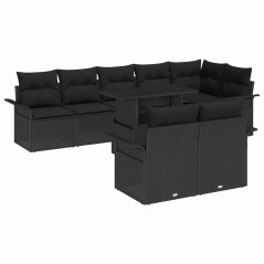 vidaXL Set di divani da giardino da 9 pezzi con cuscini in rattan sintetico nero