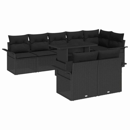 vidaXL Set di divani da giardino da 9 pezzi con cuscini in rattan sintetico nero