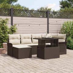 vidaXL Set da giardino con divano 7 pezzi e cuscini in rattan sintetico marrone