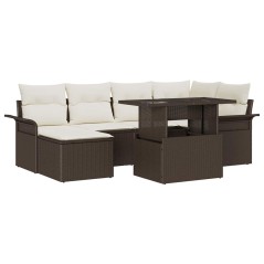 vidaXL Set da giardino con divano 7 pezzi e cuscini in rattan sintetico marrone