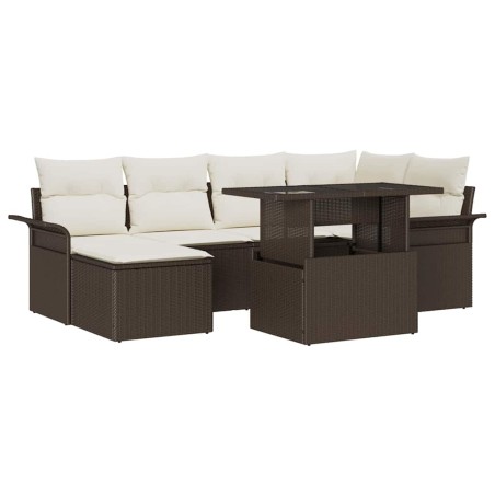 vidaXL Set da giardino con divano 7 pezzi e cuscini in rattan sintetico marrone