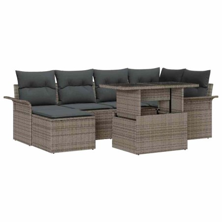 vidaXL Set di Divano da Giardino in 7 Pezzi con Cuscini Grigi in Rattan Sintetico
