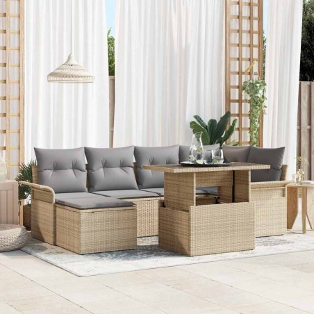 vidaXL Set divani da giardino 7 pezzi con cuscini beige in polyrattan